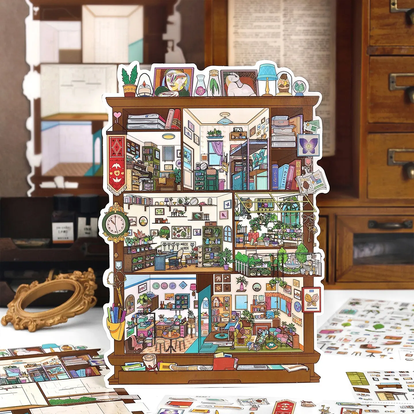 Large Size Scene Sticker Pack, Decal Sticker, Art Stickers, Adhesive Decals, 4 Sheets/bag, Storage Cabinet and Hanging Painting Room Decorations, Two Themes, Scenes Stickers