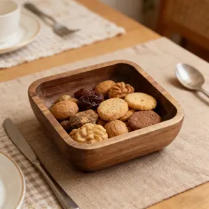 Charming Acaciawood Square Snack Tray, Stackable Wood Platter, Perfect for Candy Nuts and Dried Fruits, Ideal for Parties Home Decor Gifts