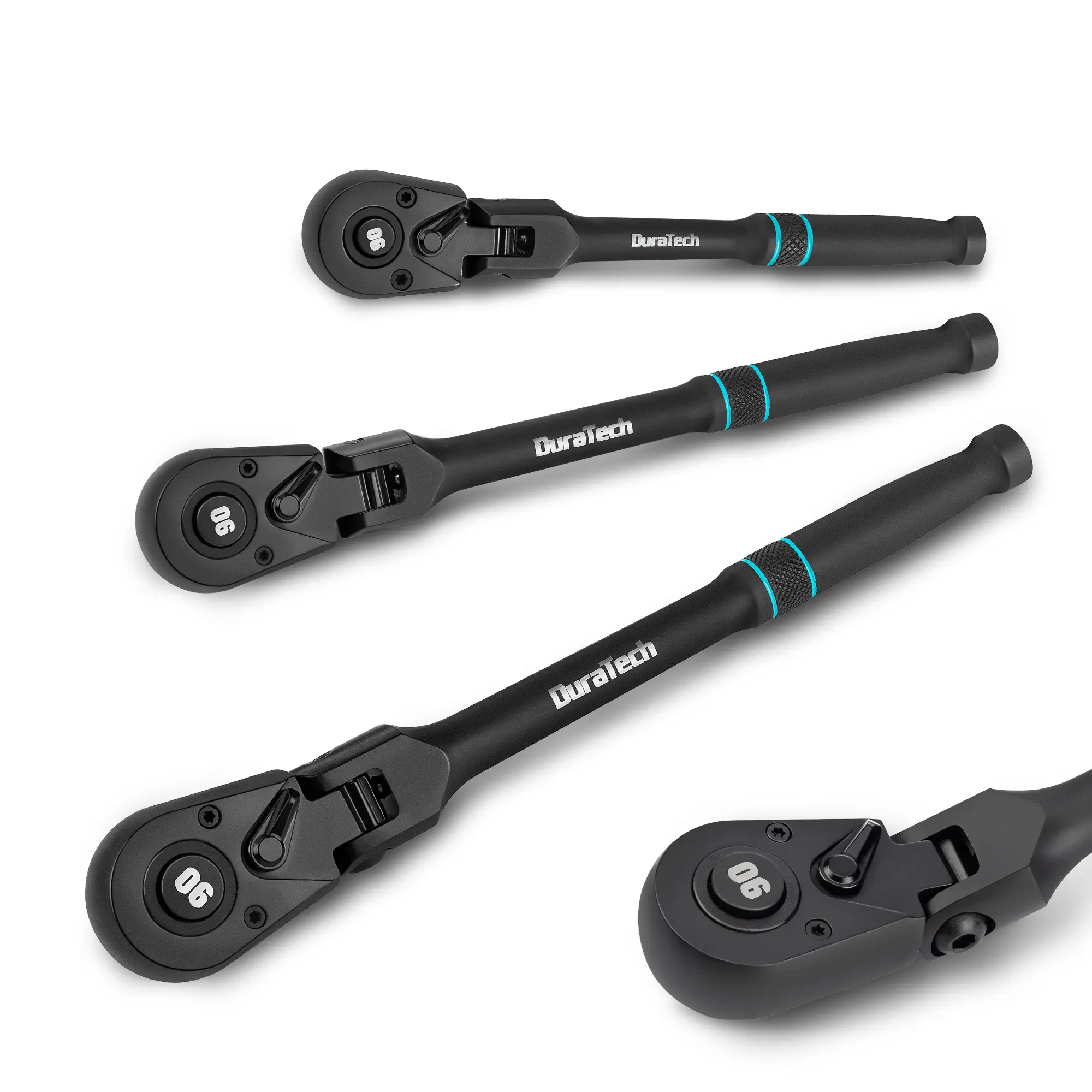 #summersale DURATECH 3-Piece Flex-Head Drive Ratchet Handle, 1/4", 3/8", 1/2" 90-Tooth Quick-Release Ratchet Wrench with 180° Pivoting Head & 7-Position Setting, Reversible, CR-V Made, Black Mn Phosphate Finish