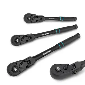 #fathersdaygift DURATECH 3-Piece Flex-Head Drive Ratchet Handle, 1/4", 3/8", 1/2" 90-Tooth Quick-Release Ratchet Wrench with 180° Pivoting Head & 7-Position Setting, Reversible, CR-V Made, Black Mn Phosphate Finish