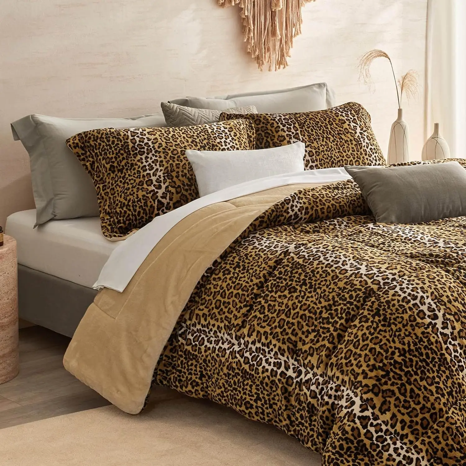 Petrichor Leopard Velvet Flannel Comforter Set Luxury Fuzzy Heavy Bedding