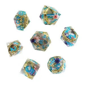 7-Piece Resin Dragon Eye Dice Movable Dragon Eye Design for DND Dungeons and Dragons RPG Board Game Multi-sided Liquid Sand Dice Resin Material Unique Gaming Accessory