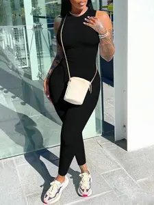 Women's Sexy Punk Style Fitted Tight Jumpsuit, Skin-Friendly Fit, Curvy Bottoms, Casual Long Sleeve Blouse, All Seasons Wear, Womenswear