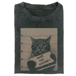 OUTLAW CAT T-SHIRT Retro Funny Vintage Tee, Cat Portrait T-Shirt, Unisex Meme Cringe Funny Dumb Shirt, Menswear Womenswear Streetwear110816  Oversized Cotton Tshirt