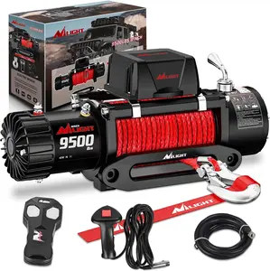 Nilight 12V Heavy Duty Waterproof IP68 Electric Winch, 9500 LBS Portable Winch with Red Synthetic Rope, Hawse Fairlead, Wired & Wireless Remotes for Trailer, Jeep