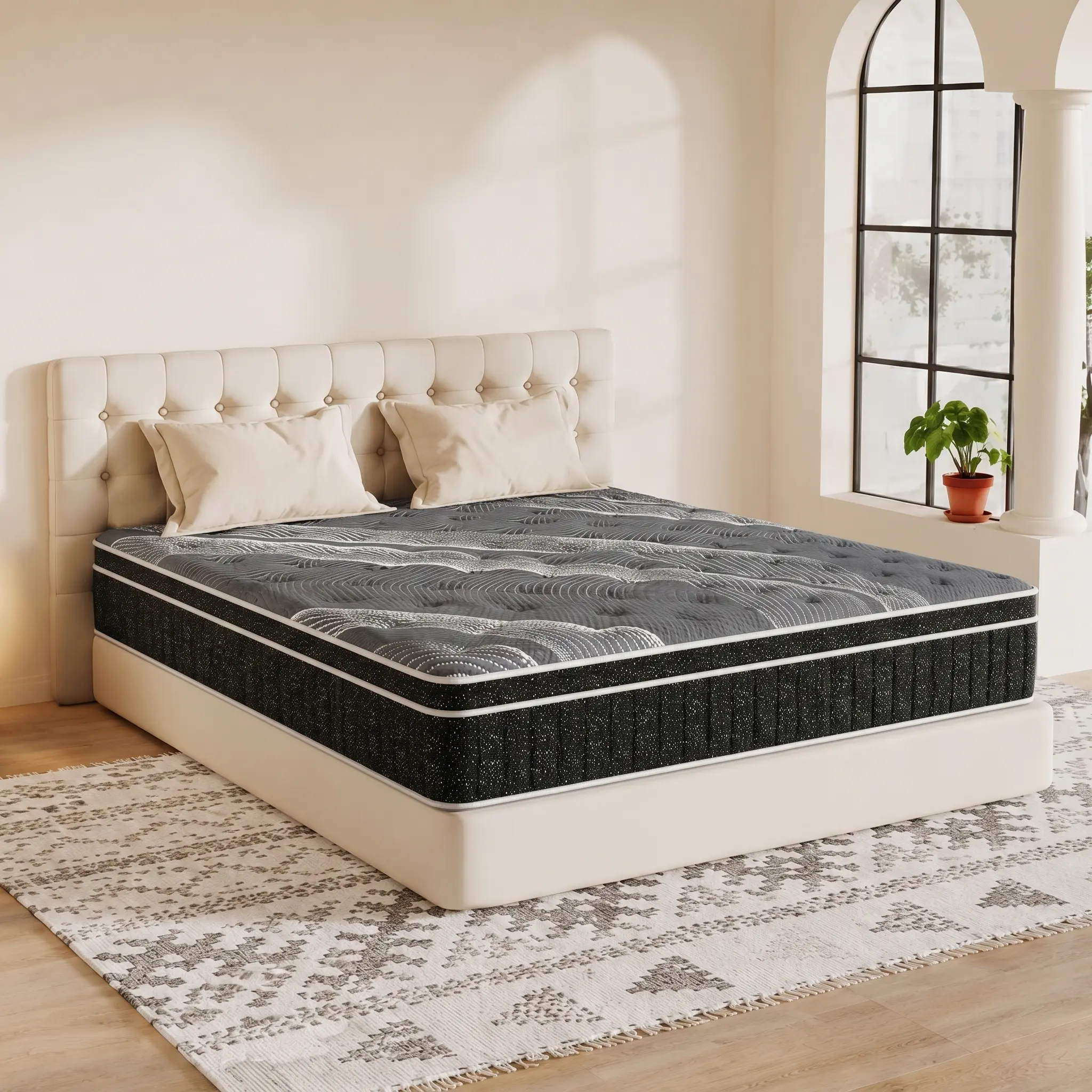 Starry Night Hybrid Mattress 12" Queen & 14" King Grey Top & Black Side with White Dots | Cooling Gel Memory Foam + Pocket Springs | Medium Firm, Motion Isolation | Reinforced Edge | CertiPUR-US | Bed-in-a-Box tiktokshopsp summervibes