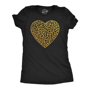 Womens T Shirts Gold Glitter Leopard Print Heart Cute Graphic Tee Funny Womens T Shirts Cute Vintage Fashion Casual Ladies T-Shirt Gift Love Tops for Women Funny Sarcastic Top Women's Novelty Tees Black -