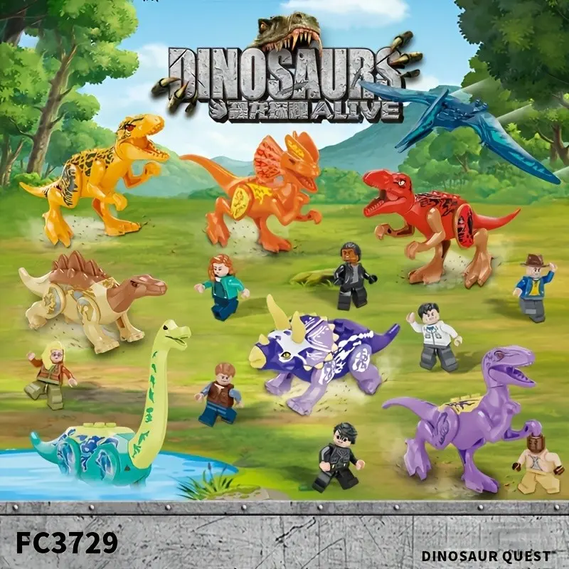 Dinosaur Building Block Toy Set, Creative Building Blocks, Tyrannosaurus Rex, Stegosaurus, Pterodactylus, Dino Park Stackable Blocks, Educational Playset, Block Figures