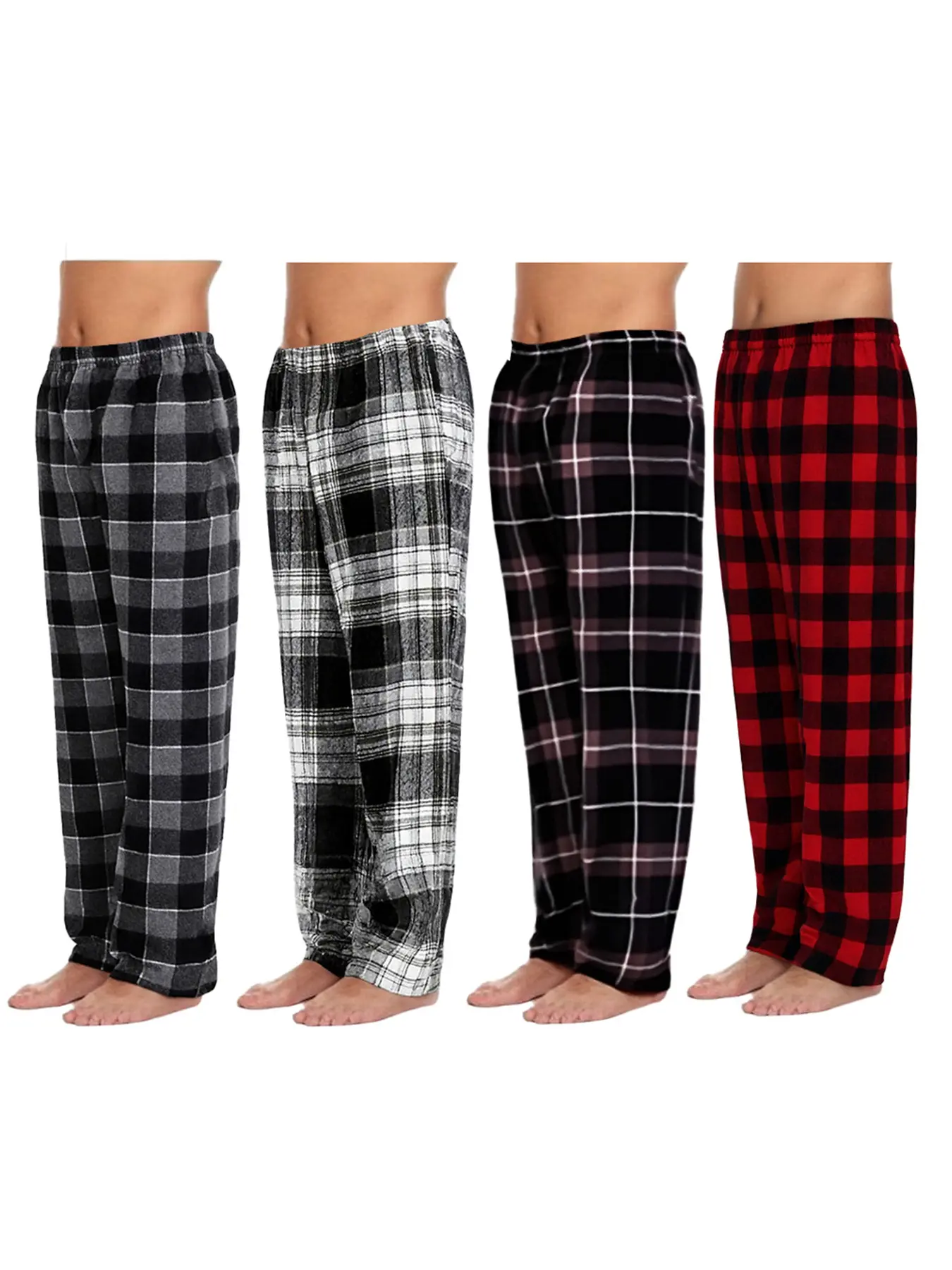 Men's Plaid Sleepwear Set 4 Piece, Casual Home Wear, Comfortable Fashion Men's Pajamas, Perfect Gift, Festive Clothing