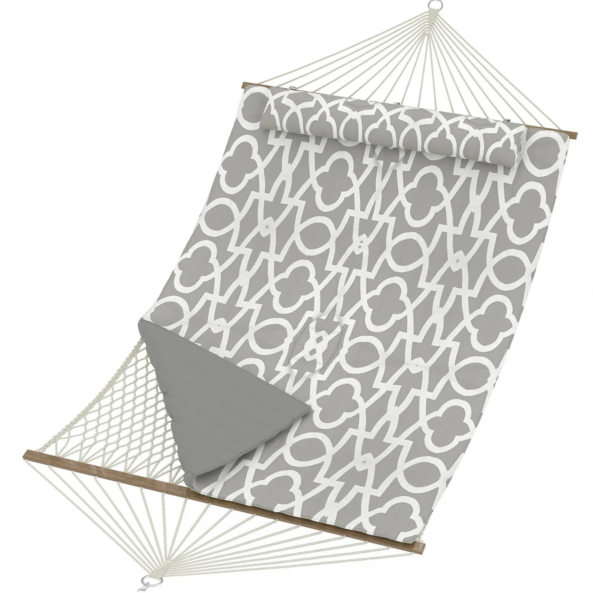 GARVEE Double Hammock (for 2 People), 12FT Quilted Outdoor Swing Bed with Removable Ergonomic Pillow (Removable Pillow), Heavy-Duty 450 Lbs Capacity for Patio, Garden, Backyard, Light Grey, For Two