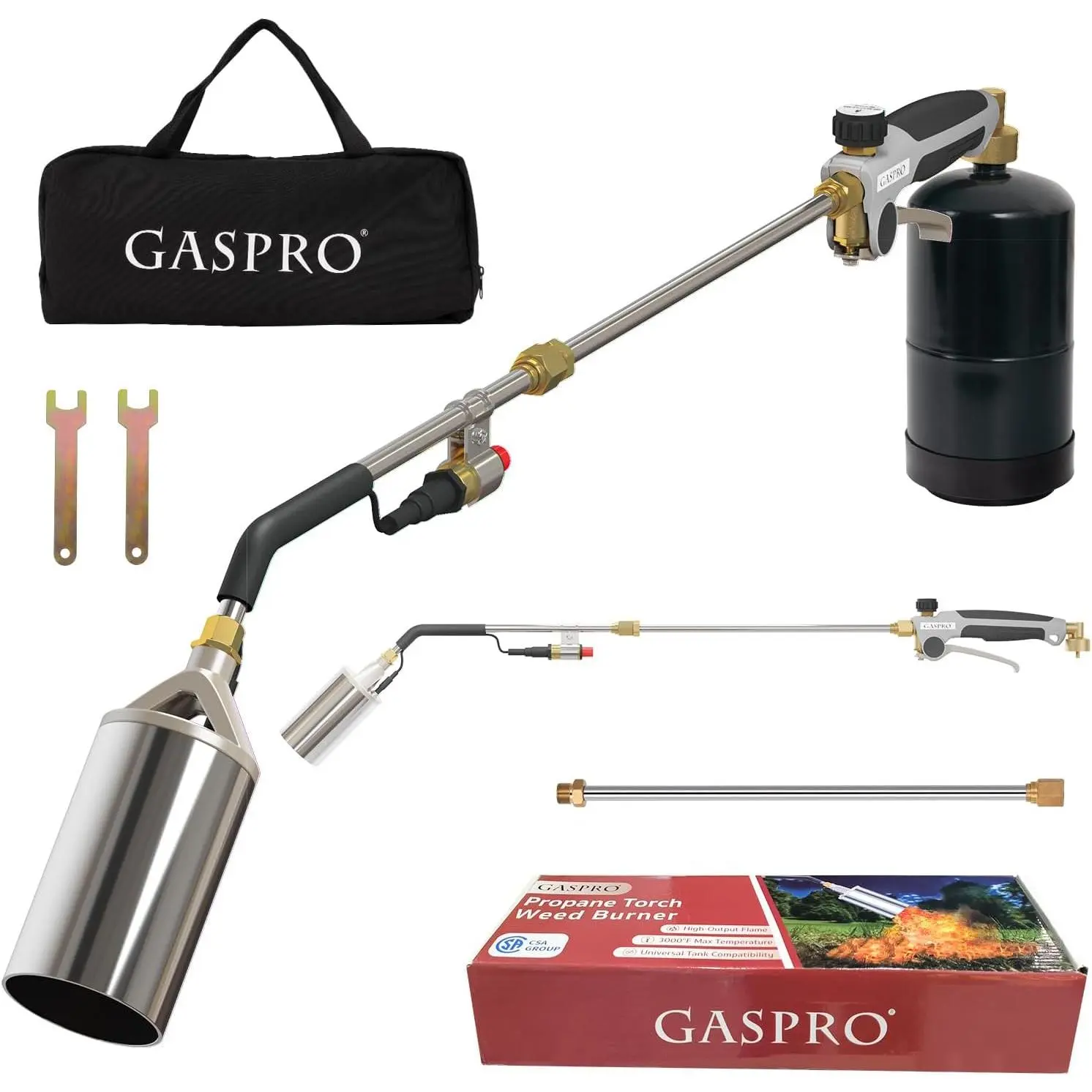 Propane Weed Burner Gun Kit, High-Output Detachable Long-Arm Weed Flamethrower with Long/Short Modes for Melting Ice & Snow, BBQ (Gray)