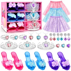 Princess Dress Up Toys for Little Girls - Toddler Role Play Costume Set with Crown Shoes Jewelry, Pretend Play Gifts for 3-8 Year Old Kids