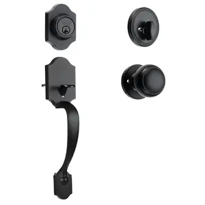 VEVOR Front Door Handle and Deadbolt Set, Matte Black Front Door Lock Set with Interior Knob,  Adjustable Hole Spacing Single Cylinder Handleset, for Right and Left Handed Entrance and Front Door