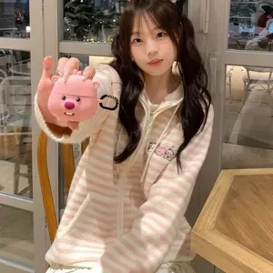 2025 Hooded Knitted Cardigan Women Y2K Striped Sweater Outerwear Japanese Harajuku Cartoon Print Knitwear Winter Loose Jumpers winter