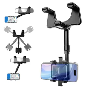 2026 Upgraded 360° Car Rearview Mirror Phone Mount, Rotatable & Retractable Multifunctional Navigation Holder