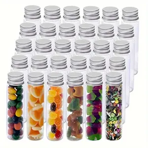 15pcs Plastic Test Tubes, Transparent Test Tube with Aluminum Screw Caps, Plastic Storage Tubes for Candy, Bath Salt, Granules and Liquids