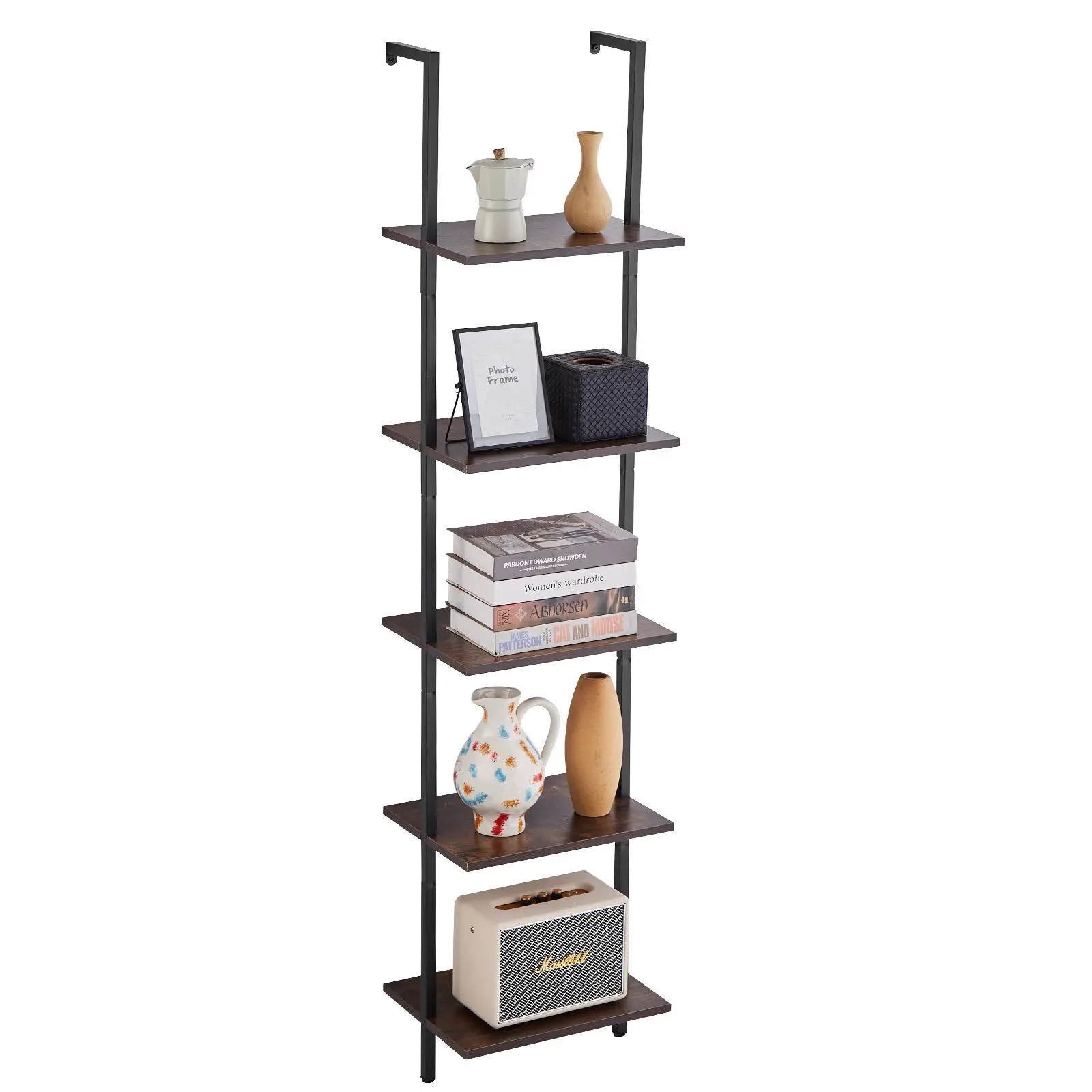 VEVOR Industrial Square Pipe Shelf,  5 Tier 15.6x11.8in, Wall-Mount Floating Rustic Wood Shelves Bracket Display Bookshelf,Storage Rack Sundries Holder for Kitchen Bedroom Bathroom Living Room, Black