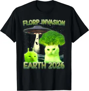100% Cotton Glerp Glorp Funny Alien Cat Meme Florp Invasion Earth 2026 T-Shirt