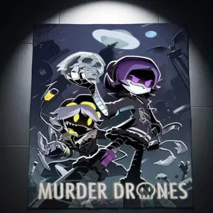 Murder Drones Dystopian Cityscape Plush Throw Blanket - Soft Cozy Fleece Blanket Featuring Cartoon Characters in Dark Gothic Art, Cyberpunk Horror Anime Aesthetic Throw Blanket for Bedroom Couch Gaming Room office