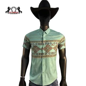 Montero Men’s Teal Short Sleeve Shirt MT4048 Western Aztec Print Button-Up Classic Fit