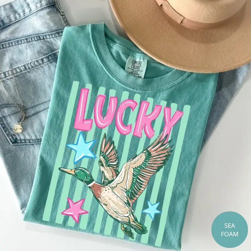 Comfort Colors Lucky Duck Striped Tee, Funny Animal Meme Shirt, Retro Summer Coastal Preppy Stripes, Lucky Shirt, Mallard Duck Shirt Gift for Her, Cotton Fabric