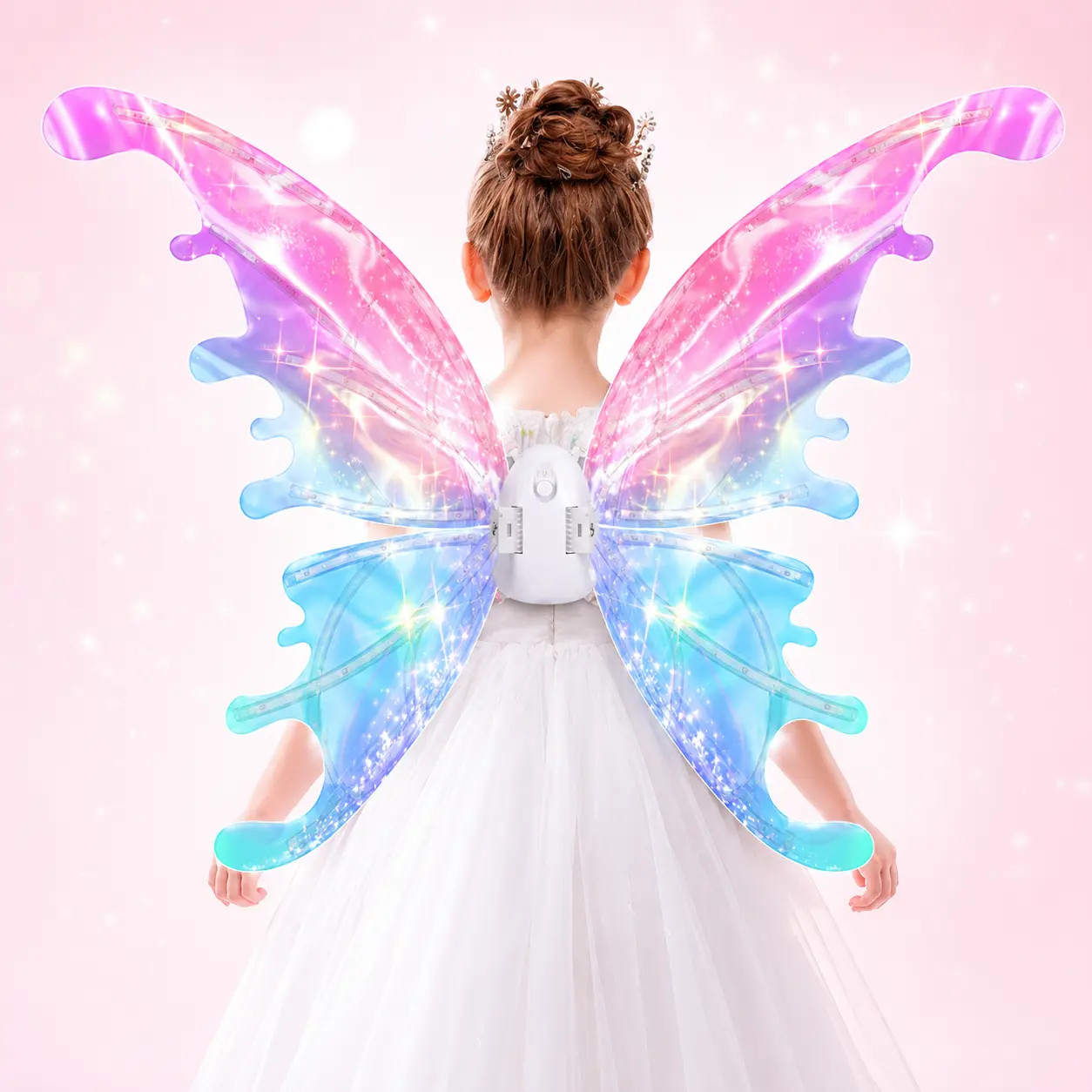 LED Princess Party Costume Set for Girls Ages 4-8 - Organza Fabric Light-Up Butterfly Shape Wings with Music, Adjustable Straps, Auto-Off - Toddler Pretend Play Toy, Birthday Parties Gift for 4-7 Yr Old Girls, Halloween sohochic