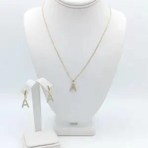 Fine chain set with initial and initial earrings, set for women for daily use, 14k gold plated, high quality