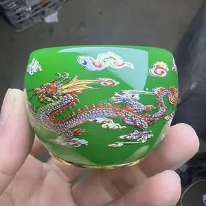 Handmade Luminous Green Glass Building Cup for Master