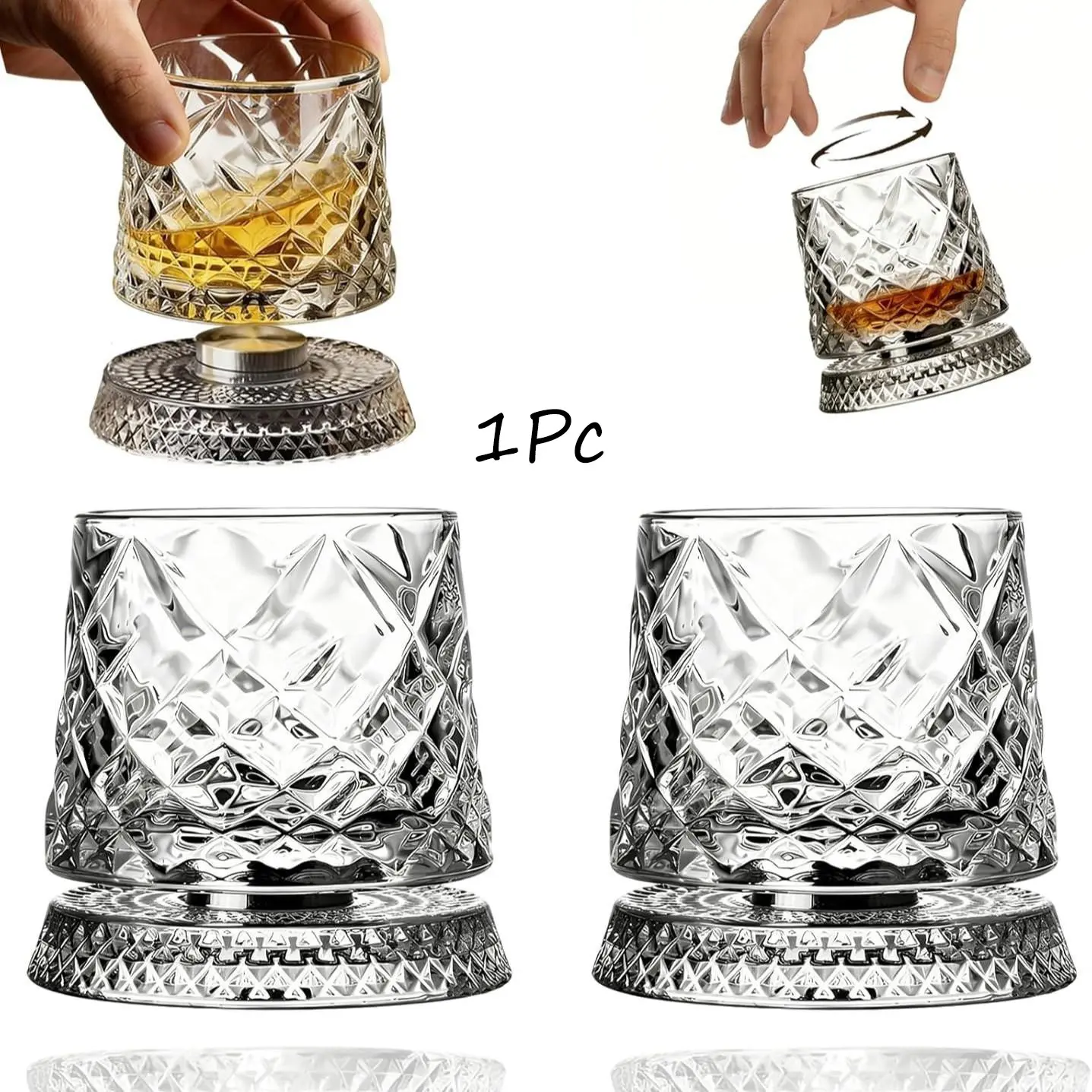 1/2pcs Rotating Whiskey Glass Cup Set, 360° Crystal Whiskey Glass, Lead-Free Premium Glass, Crystal Glassware, Ideal for Bourbon and Scotch, Unique Gift for Men, Whisky Glass