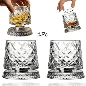 1/2pcs Rotating Whiskey Glass Cup Set, 360° Crystal Whiskey Glass, Lead-Free Premium Glass, Crystal Glassware, Ideal for Bourbon and Scotch, Unique Gift for Men, Whisky Glass
