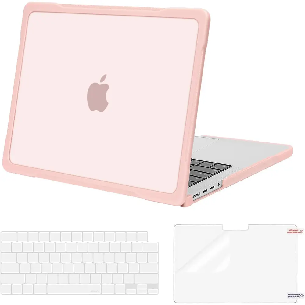 MOSISO Compatible with MacBook Pro 14 inch Case 2025-2021 M4 M3 M2 M1 A3112 A3185 A3401 A2918 A2992 A2779 A2442, Soft TPU Bumper Plastic Anti-Scratch Hard Case&Keyboard Cover&Screen Film, Pink