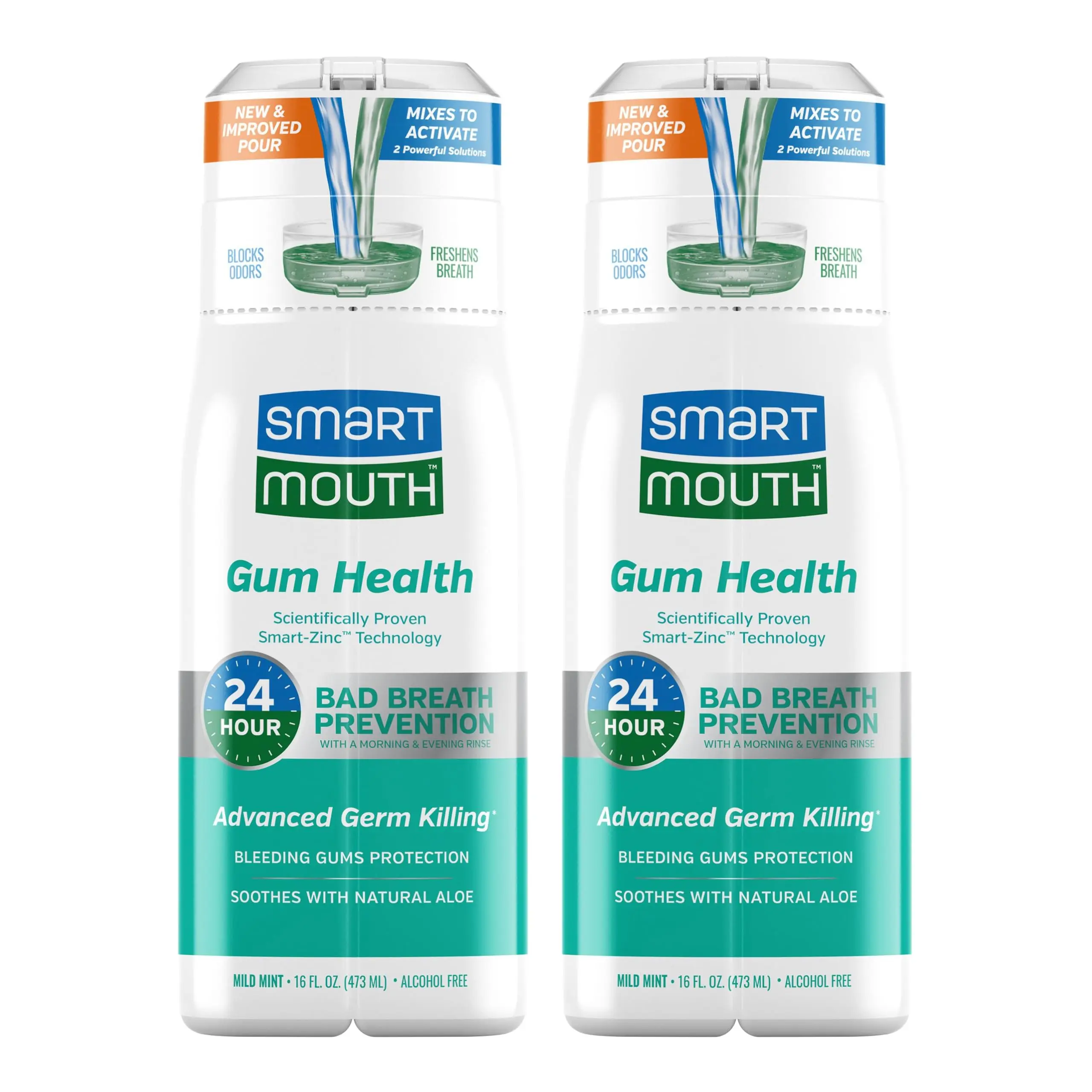SmartMouth Gum Health Zinc Activated Mouthwash - Bleeding Gums Protection - 24-Hour Fresh Breath - Non-Burning, Alcohol-Free & Sugar-Free - 16 fl oz, 2-Pack