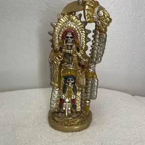 10 inch Gold-Plated Aztec God Statue with Intricate Details and Vibrant Colors for Home Decor