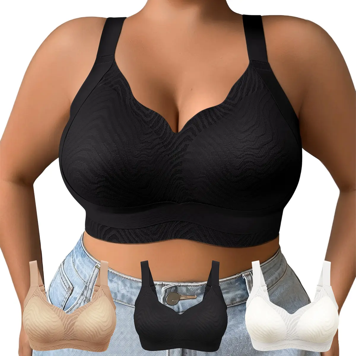 Women's Plus Size Wireless Basic Fit Everyday Bras - 1pc, Cloud-Soft Breathable Fabric, All-Day Comfort Support, No Digging for Curvy Tops Wearers (1XL-5XL) Casual Cutout Womenswear Bralette
