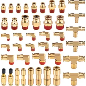 43 count Brass Air  Line Fittings 1/4" 3/8" 1/2" Push to Connect Fittings Quick Connect & NPT Thread Tube Air Hose Fittings Repair Kit for  or Industrial Air System
