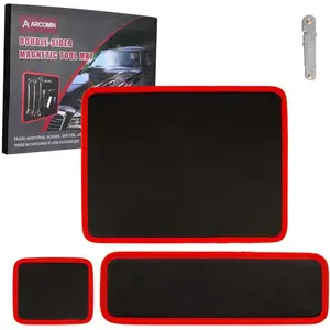 3PC Flexible Magnetic Tool Mat & Tray Holder - Magnetic Tool Tray, Flexible Magnetic Mat, PVC & Non-Slip for Garage Workshop, Auto Repair Tools (12.8x9.8/12.6x4/6.3x5.3in)