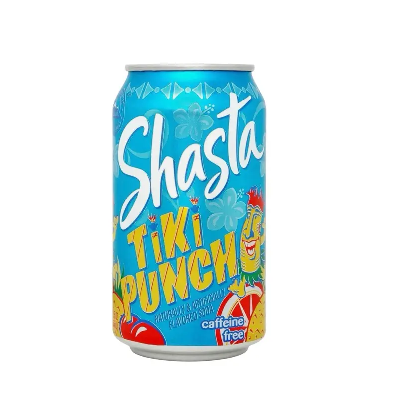 Shasta Tiki Punch Flavor Soda Can - 12 Fl oz Caffeine-Free Nonalcoholic Sparkling Fizzy Drink, Standard-Size Metal Soda Can, Soda Cans, Nonalcoholic Sparkling Drink