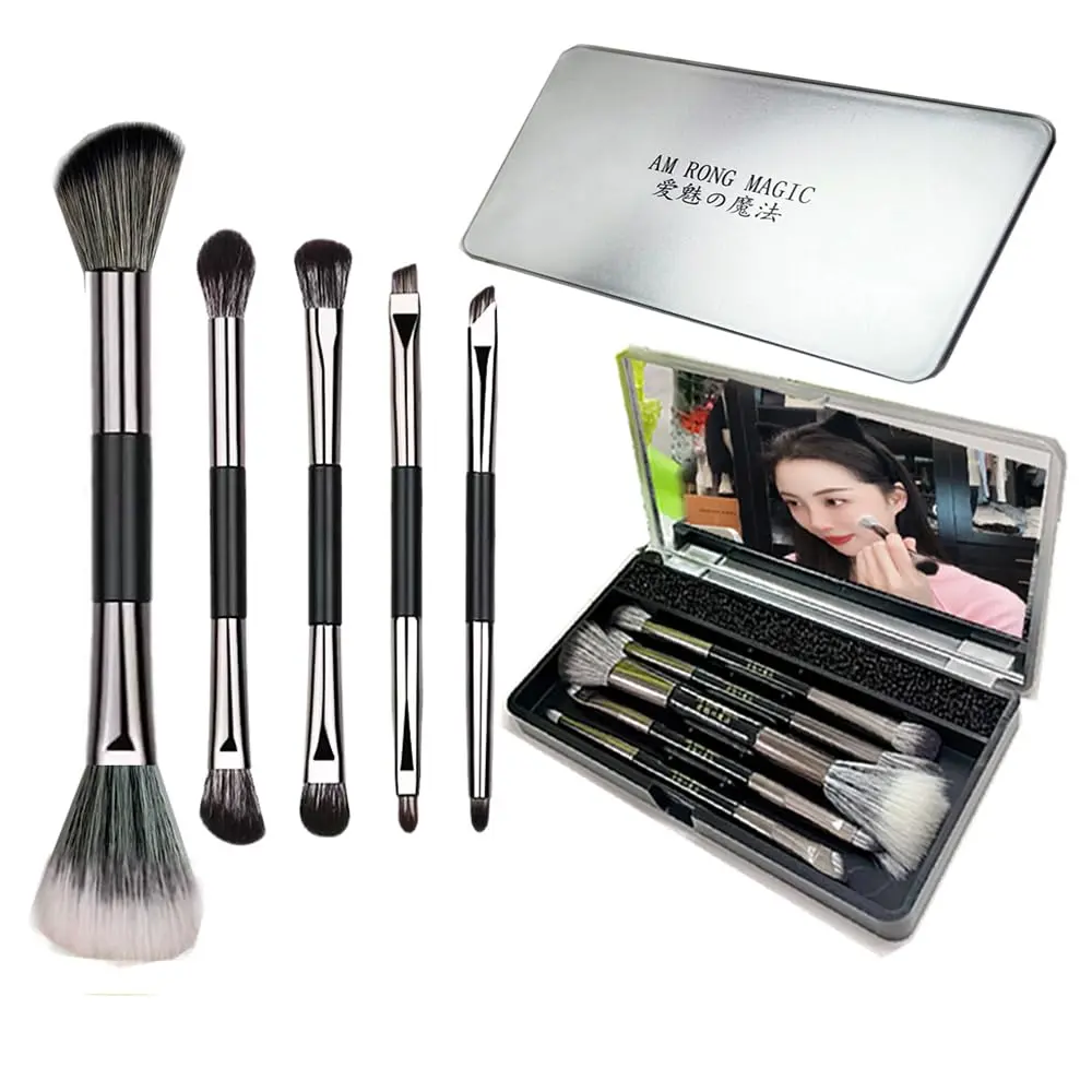 Travel Makeup Brush Set with Mirror- Pack of 10 Pcs Mini Makeup Brushes ， Necessary Combination for Daily Makeup.Foundation Concealer Blush Eyeshadow Contour Powder Eyebrow Brush Set Brand: AM RONG MAGIC