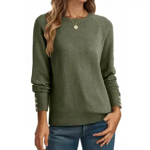 Dokotoo Womens Sweaters Casual Long Sleeve Fashion Crewneck Knit Solid Button Pullover Sweater Jumper Tops