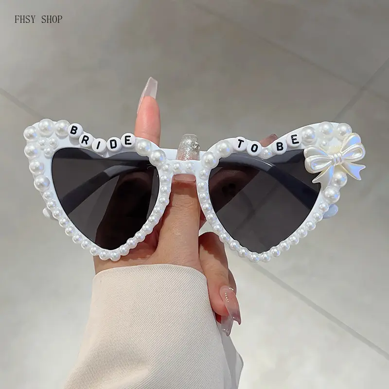 Bridal Heart-Shaped Eyewear - Cute Bridal Eyewear with Pearl Accents, Statement Frames, UV400 Lens, UV Protection Lens, Unisex Fashion Accessory for Bachelorette Parties, Wedding Photos