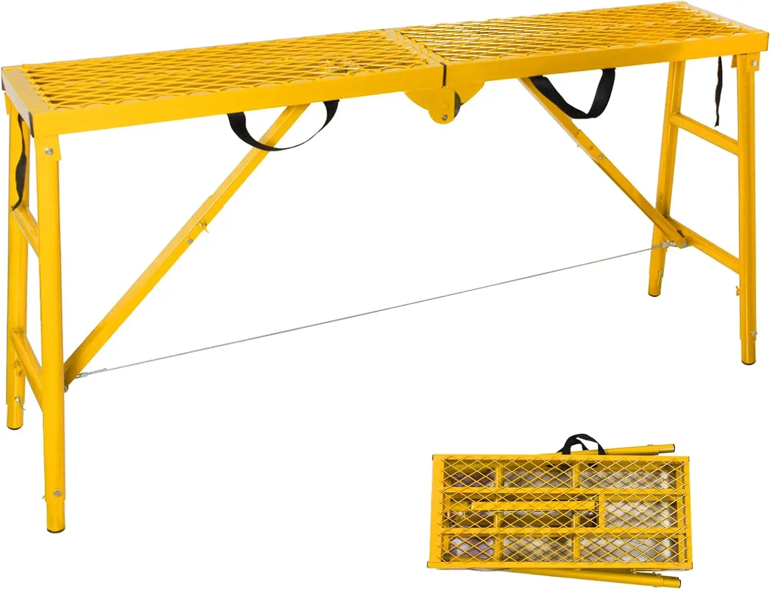 LEADALLWAY Folding Adjustable Portable Scaffolding Work Platform Ladder (58"x11"x30"), 770 LBS Capacity, Yellow for Home Improvement Building Supplies