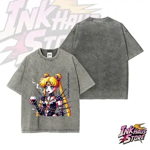 Sailor Moon Protagonist Usagi Tsukino's Punk Style--Short Sleeve Cotton Unisex Retro wash Tee