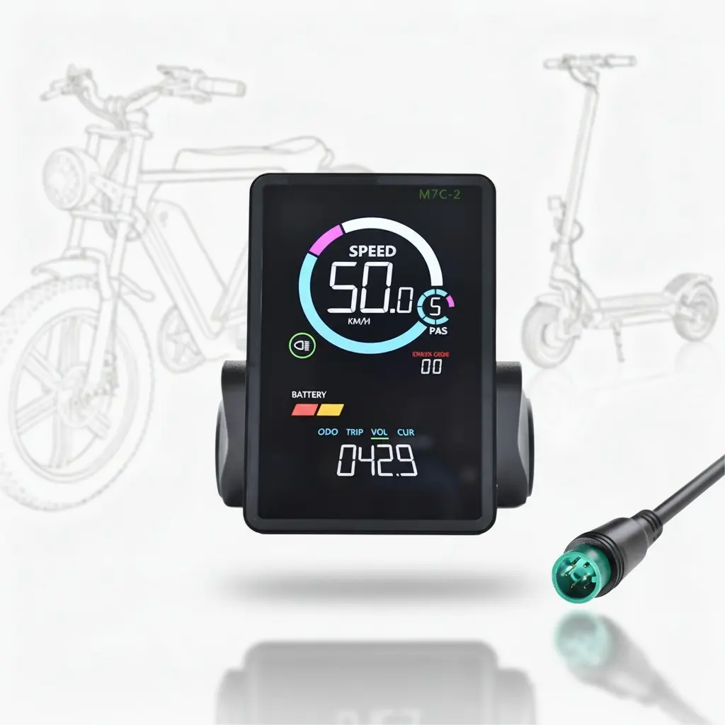 M7c-2 Electric Bicycle LCD Display Screen, Bicycle Components, Supports 18v-60v Multiple Voltages, Waterproof Shockproof, Suitable for Electric Bikes & Scooters