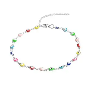 Stately Steel Multi-Color Evil Eye Station Ankle Bracelet