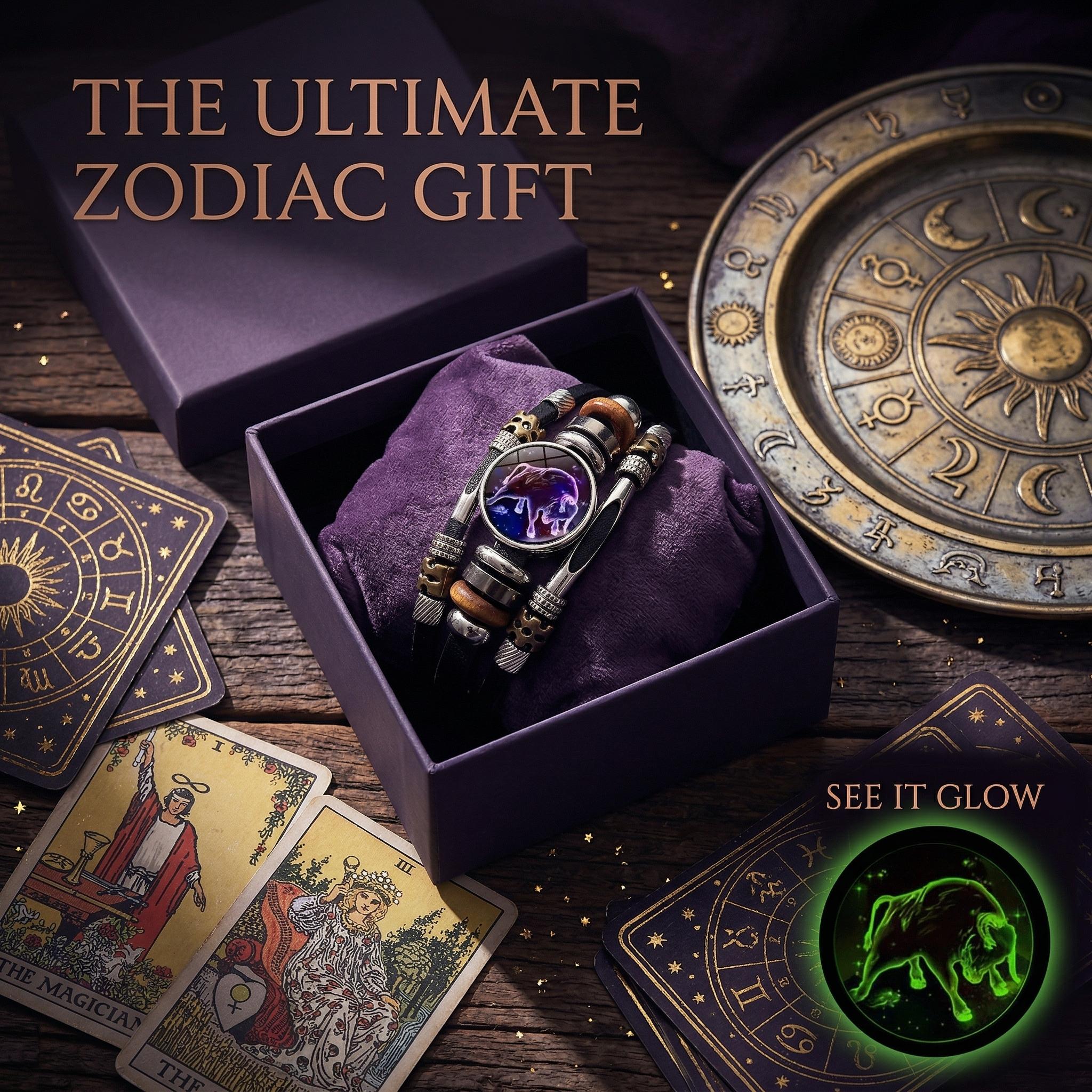 Glow-in-the-Dark 12 Zodiac Signs Leather Bracelet for Women 6.9in/8.1in Fashion Jewelry, Gifts Accessory