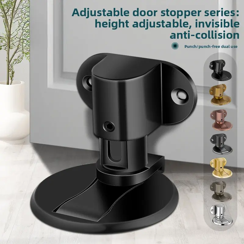 Zinc Alloy No-Drill Magnetic Floor Door Stop Adjustable Height, Hidden & Silent Door Catch for Bedroom Invisible Door Stop
