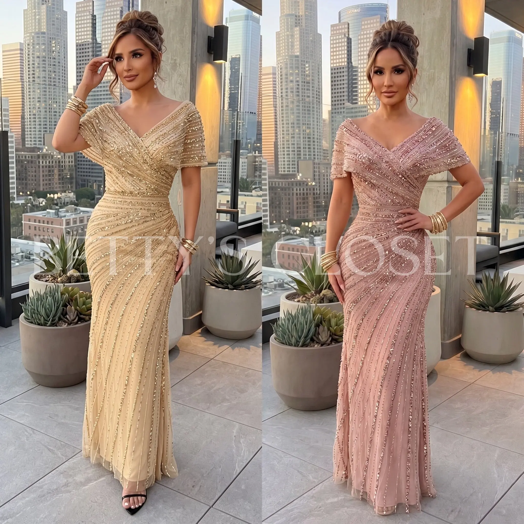 Alison Beaded Embellished Gown W/ Zipper Back