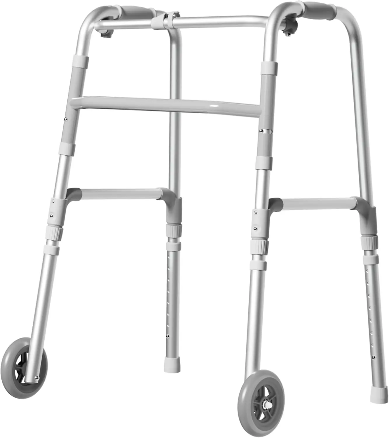 Folding Walkers for Seniors, Lightweight Rolling Walker with 8 Height Adjustments, 350 lbs Capacity, Hand Grips, Aluminum Front Wheel Walker for Elderly Adults and Handicap