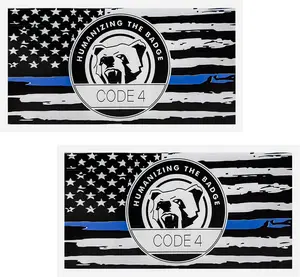2PCS Thin Blue Line USA Flag Sticker Set – Code 4 Support Waterproof Decal for Car, Window & Laptop (Large)
