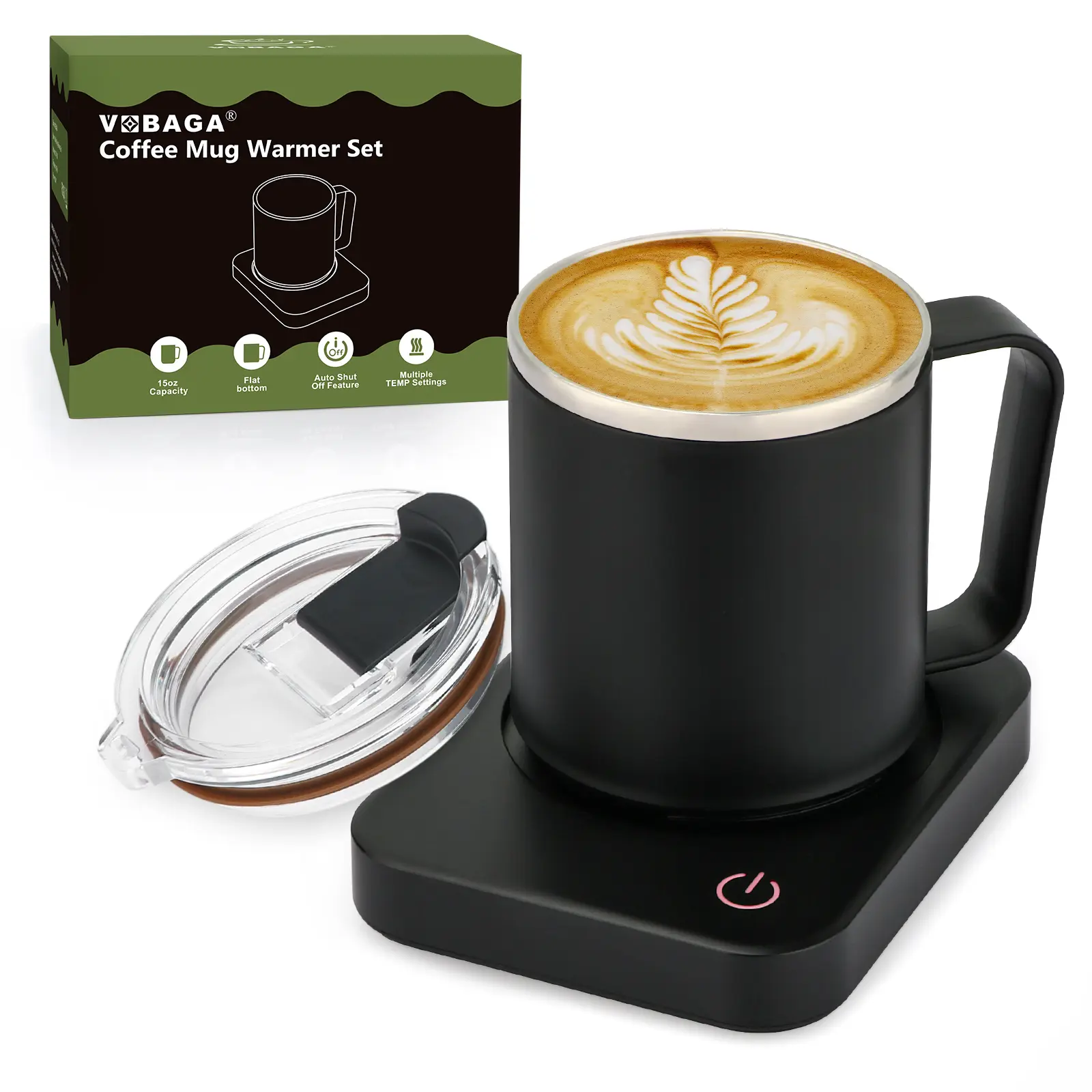 VOBAGA Mug Warmer& Coffee Mug Warmer for Office Desk Use, Candle Warmer with Three Temperature Settings, Coffee Warmer Plate for Cocoa Tea Water Milk with Auto Shut Off After 4 Hours, for Ideal Gifts